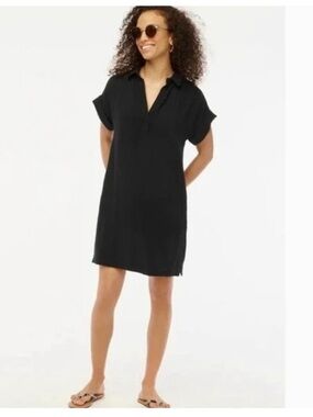 J. Crew Short-sleeve gauze popover dress Black size XS 100% cotton